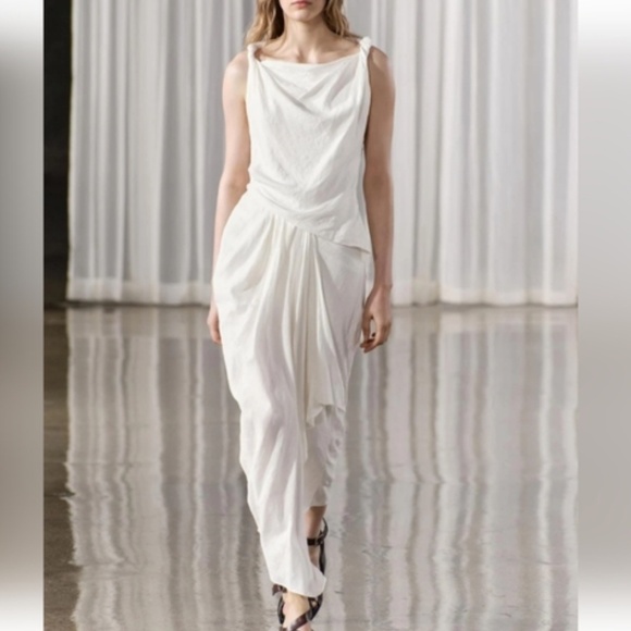 Zara Dresses & Skirts - Zara white Linen blend draped dress